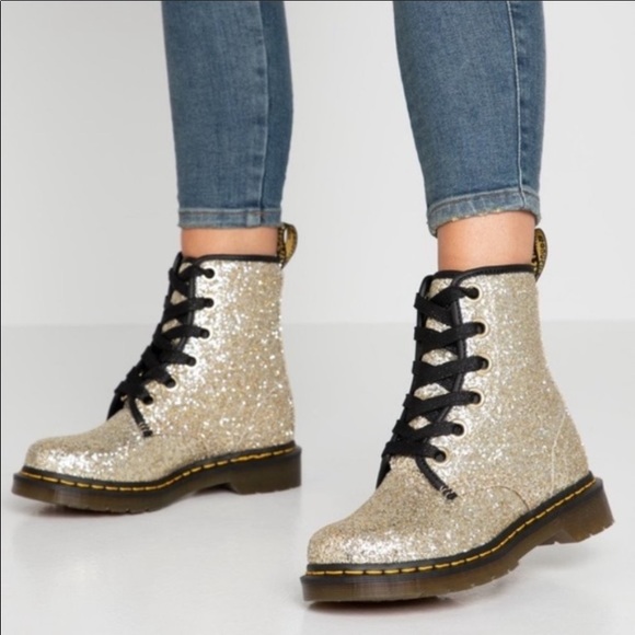 Dr Martens Gold Glitter Combat Boots 